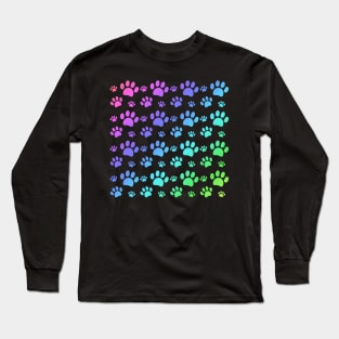 Rainbow Paw Pattern Black Long Sleeve T-Shirt